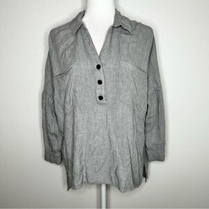 ZARA Womens Gray V-Neck Lagenlook Oversized Hi-Low Collared Top Size M